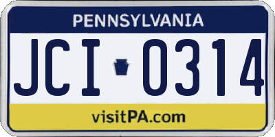 PA license plate JCI0314