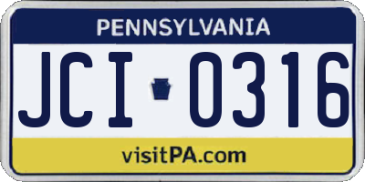 PA license plate JCI0316