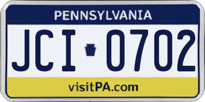 PA license plate JCI0702
