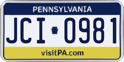 PA license plate JCI0981