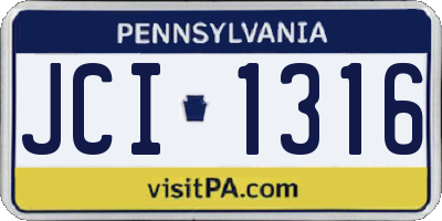 PA license plate JCI1316
