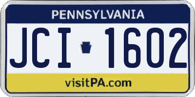 PA license plate JCI1602