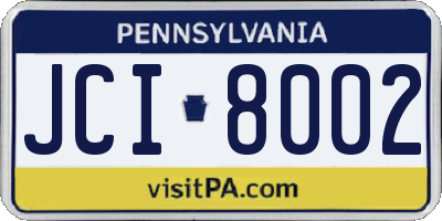 PA license plate JCI8002