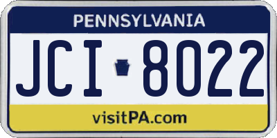 PA license plate JCI8022