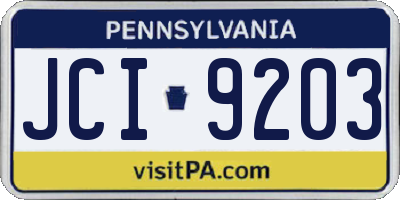 PA license plate JCI9203