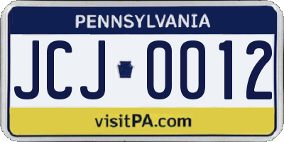 PA license plate JCJ0012