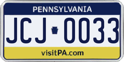 PA license plate JCJ0033