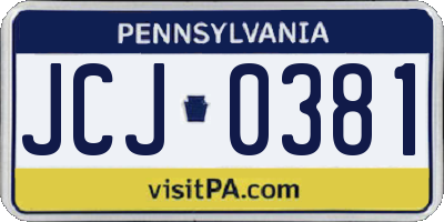 PA license plate JCJ0381