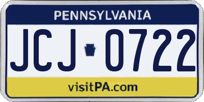 PA license plate JCJ0722