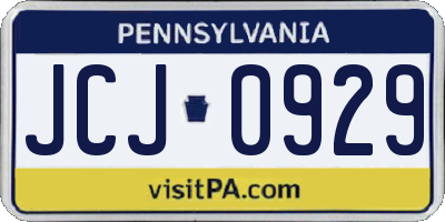 PA license plate JCJ0929