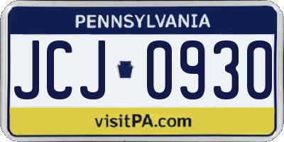 PA license plate JCJ0930