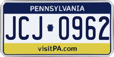 PA license plate JCJ0962