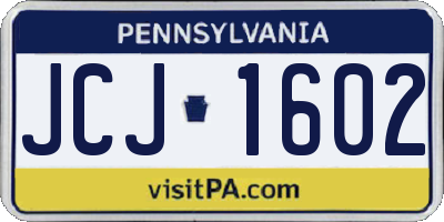 PA license plate JCJ1602