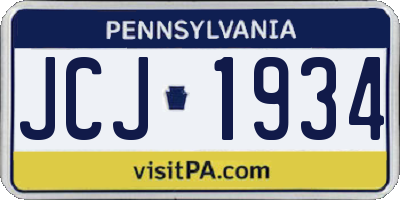PA license plate JCJ1934