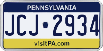 PA license plate JCJ2934