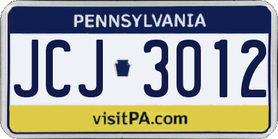 PA license plate JCJ3012