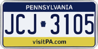 PA license plate JCJ3105