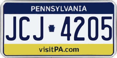 PA license plate JCJ4205