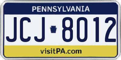 PA license plate JCJ8012
