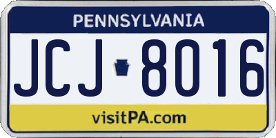 PA license plate JCJ8016