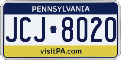 PA license plate JCJ8020