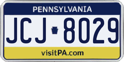 PA license plate JCJ8029