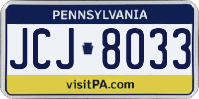 PA license plate JCJ8033
