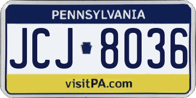 PA license plate JCJ8036