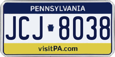 PA license plate JCJ8038