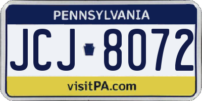 PA license plate JCJ8072