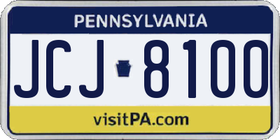 PA license plate JCJ8100