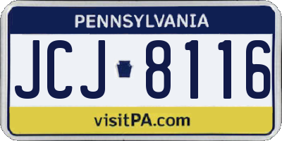 PA license plate JCJ8116