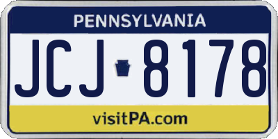 PA license plate JCJ8178