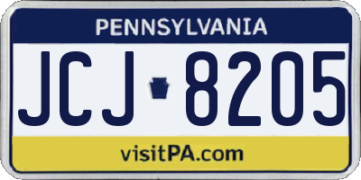 PA license plate JCJ8205