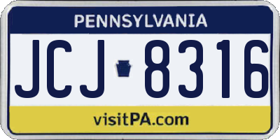 PA license plate JCJ8316