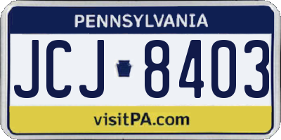PA license plate JCJ8403