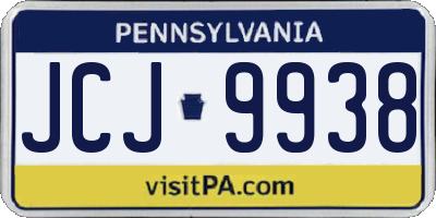 PA license plate JCJ9938