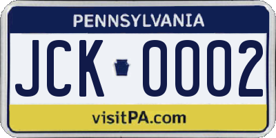 PA license plate JCK0002