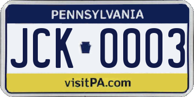 PA license plate JCK0003