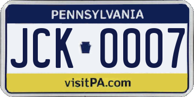 PA license plate JCK0007