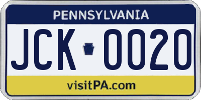 PA license plate JCK0020