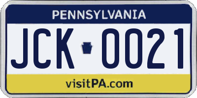 PA license plate JCK0021