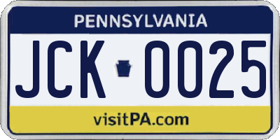 PA license plate JCK0025