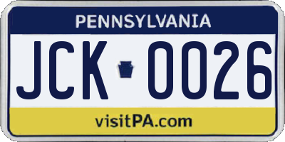 PA license plate JCK0026