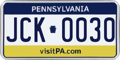 PA license plate JCK0030