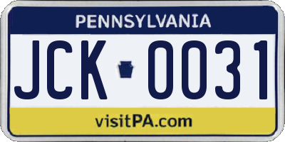PA license plate JCK0031