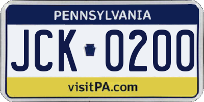 PA license plate JCK0200