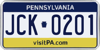 PA license plate JCK0201
