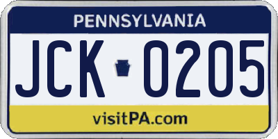 PA license plate JCK0205