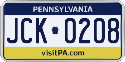 PA license plate JCK0208